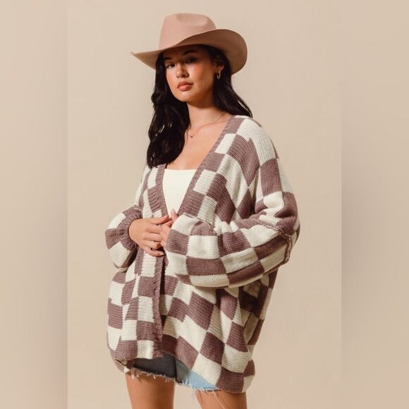 899. CHECK PLAID CARDIGAN SWEATER - Picture 5 of 12